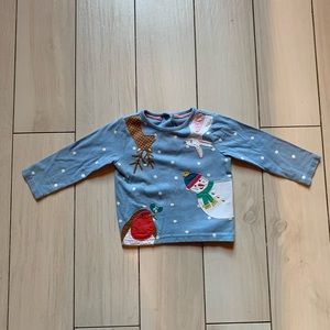 Holiday mini Boden shirt with appliqué robins 12-18 months
